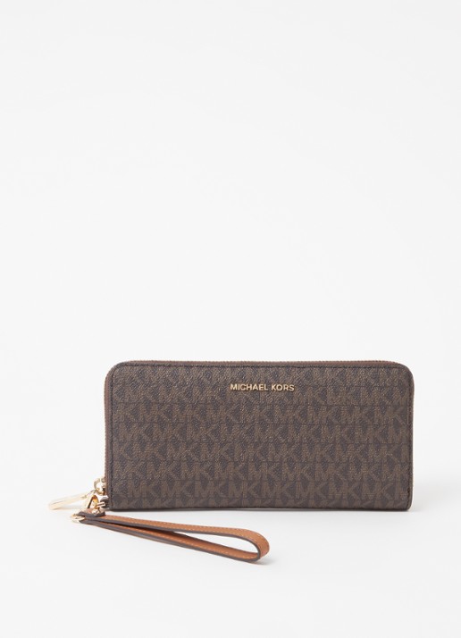Michael Kors Jet Set Continental portemonnee van leer met polsbandje - voorkant bruin