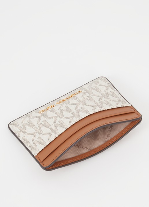 Michael Kors Jet Set pasjeshouder met logoprint - voorkant 2 gebroken wit
