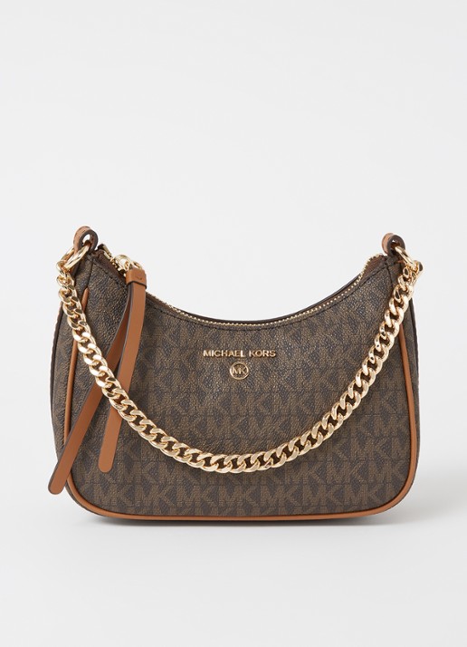 Michael Kors Jet Set Small schoudertas met leren details - voorkant 4 donkerbruin