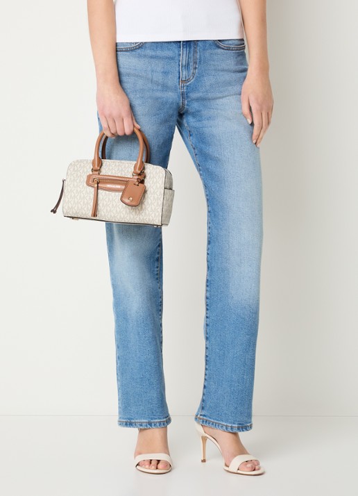 Michael Kors Jet set travel XS crossbodytas van canvas met logo  - voorkant 4 beige
