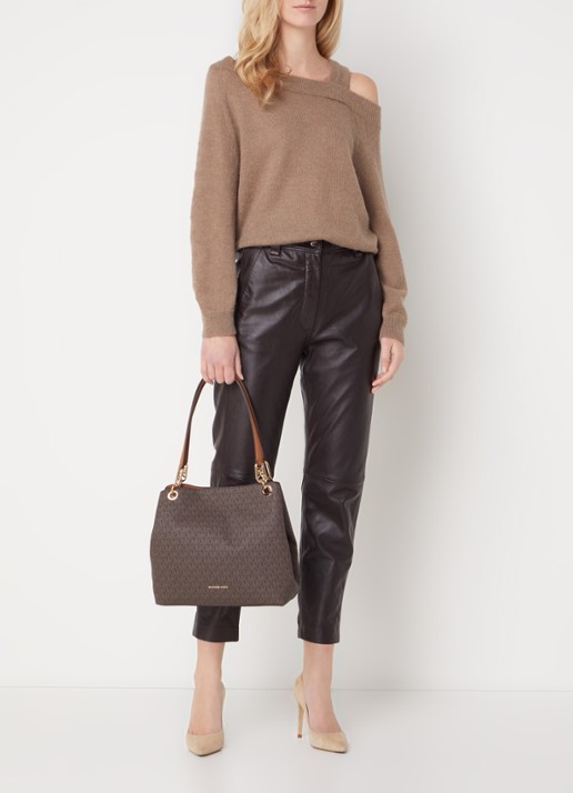 Michael Kors Kensington Large schoudertas met logoprint - voorkant 3 bruin