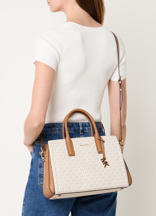 Michael Kors Laila handtas met logoprint en leren details - voorkant 4 cognac