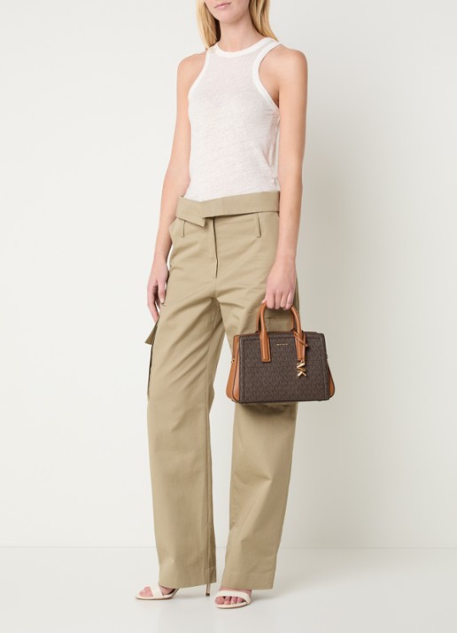 Michael Kors Laila handtas met logoprint en leren details - voorkant 7 donkerbruin