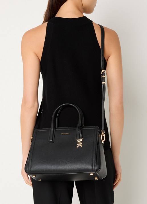 Michael Kors Laila handtas van leer met afneembare schouderriem  - voorkant 3 zwart