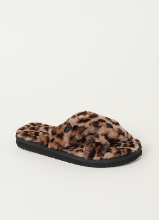 Michael Kors Lala pantoffel met panterprint - voorkant bruin