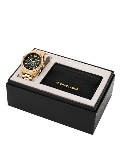 Michael Kors Lexington horloge en pasjeshouder set 2 MK9245SET - detail 3 goud