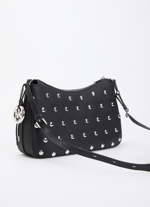 Michael Kors Nolita Medium schoudertas van leer met studs - achterkant 5 zwart