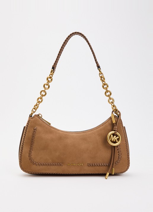 Michael Kors Nolita Medium schoudertas van leer - voorkant 2 lichtbruin