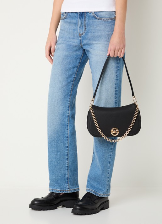 Michael Kors Nolita schoudertas van leer met logo en afneembare schouderriem  - voorkant 4 zwart