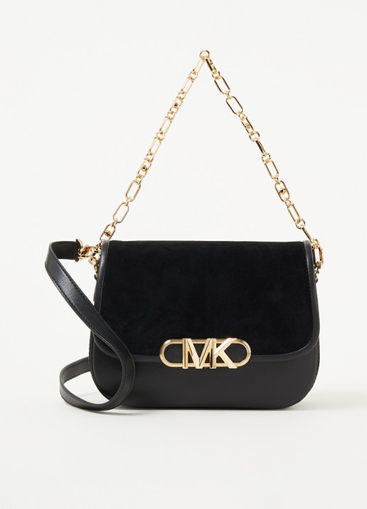 Michael Kors Parker crossbodytas van leer met suède details - voorkant 4 zwart