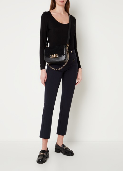 Michael Kors Parker crossbodytas van leer met suède details - voorkant 6 zwart