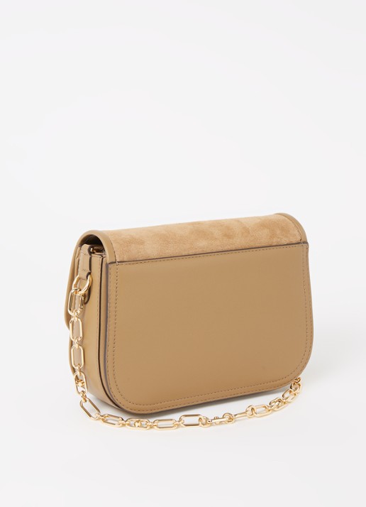 Michael Kors Parker crossbodytas van leer met suède details - achterkant camel