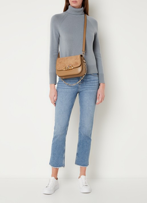 Michael Kors Parker crossbodytas van leer met suède details - voorkant 6 camel