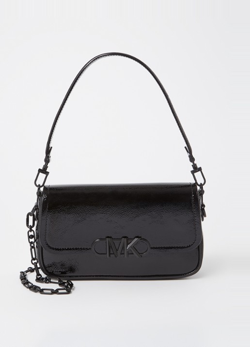 Michael Kors Parker Medium schoudertas van lakleer - voorkant 3 zwart