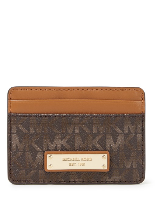Michael Kors Pasjeshouder van leer met logoprint - voorkant donkerbruin