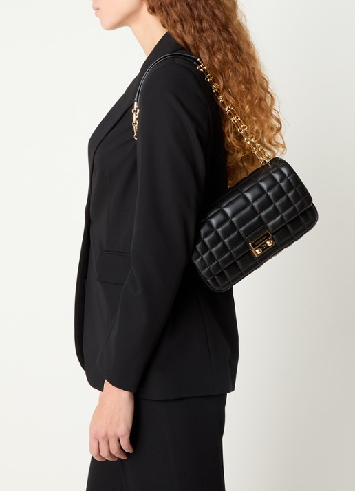 Michael Kors Tribeca L crossbodytas van leer met quilt patroon - voorkant 2 zwart