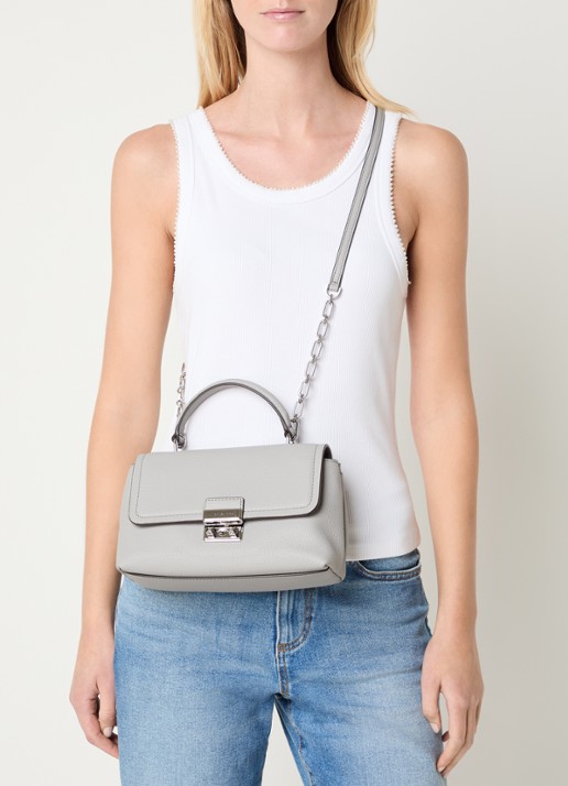 Michael Kors Tribeca schoudertas van leer met afneembare schouderriem  - voorkant 2 grijs