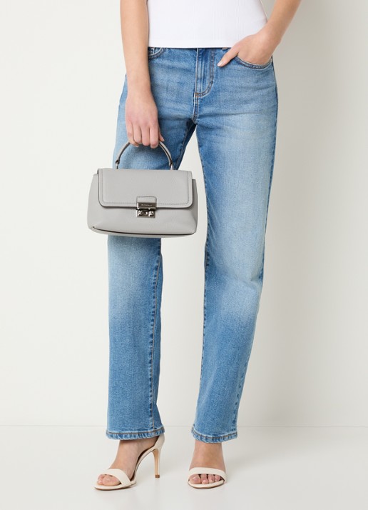 Michael Kors Tribeca schoudertas van leer met afneembare schouderriem  - voorkant 3 grijs