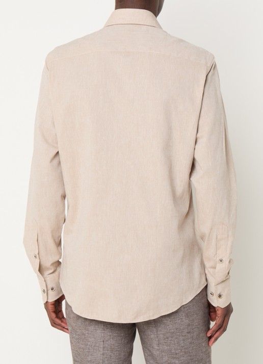 Michaelis Regular fit overhemd in linnenblend met gemêleerd dessin  - achterkant 2 beige