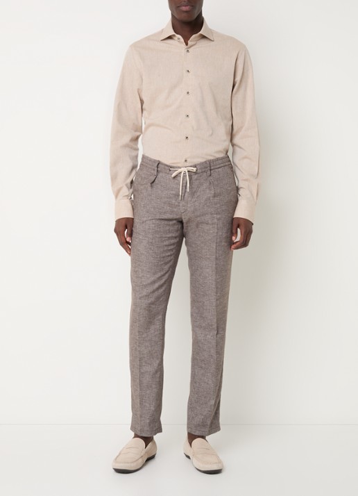 Michaelis Regular fit overhemd in linnenblend met gemêleerd dessin  - voorkant beige