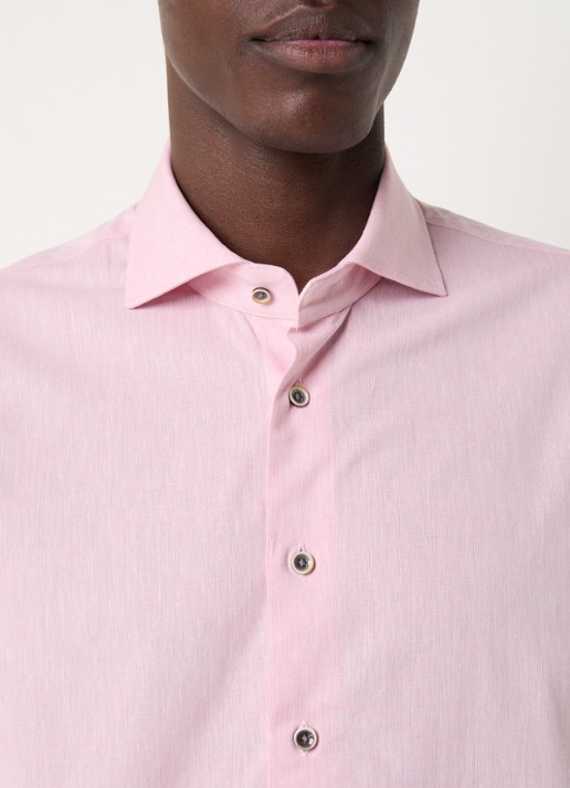 Michaelis Regular fit overhemd in linnenblend met gemêleerd dessin  - detail 4 roze
