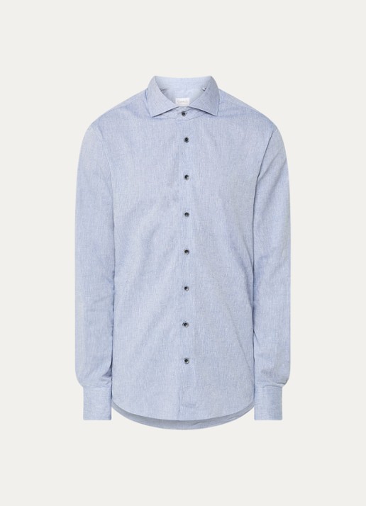 Michaelis Regular fit overhemd in linnenblend met gemêleerd dessin  - voorkant 2 lichtblauw