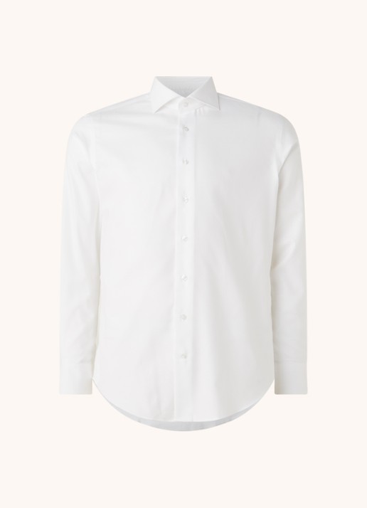 Michaelis Slim fit strijkvrij overhemd met cut away kraag - detail wit