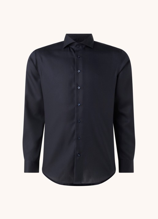 Michaelis Slim fit strijkvrij overhemd met cut away kraag - detail 2 donkerblauw