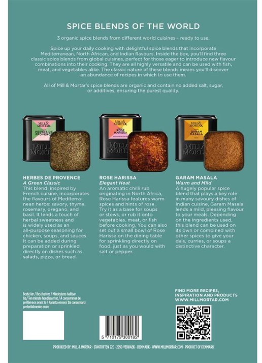 Mill & Mortar Spice Blends of the World kruidenmix in geschenkverpakking 125 gram  - achterkant zeegroen