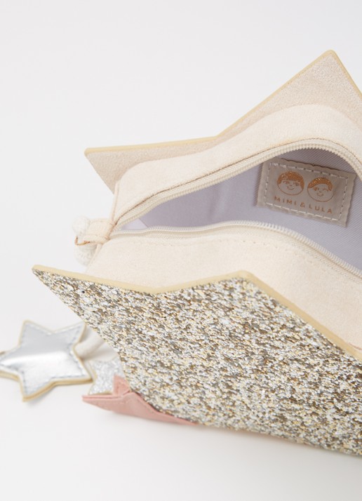 Mimi & Lula Sparkly Glitter Star crossbodytas van fluweel met glitter - detail 3 beige