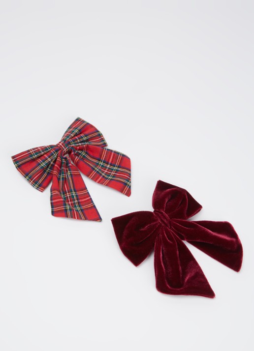 Mimi & Lula Tartan Agnes Bow haarclip in set van 2 - voorkant 2 rood