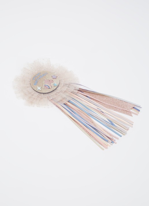 Mimi & Lula Unicorn Birthday rozet met glitter - voorkant 2 beige