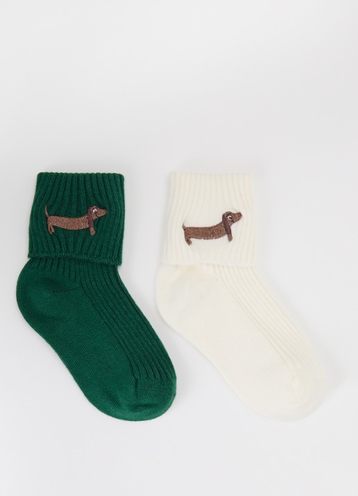 Mini Rodini Dog ribgebreide sokken met borduring