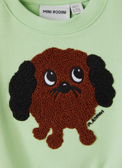 Mini Rodini Doggie sweater met borduring - detail 4 groen