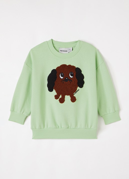 Mini Rodini Doggie sweater met borduring - voorkant 3 groen