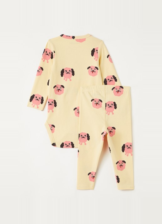 Mini Rodini Doggies pyjamaset met print - voorkant 2 lichtgeel