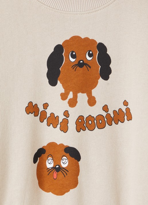Mini Rodini Doggies sweater met borduring - detail donkerbeige