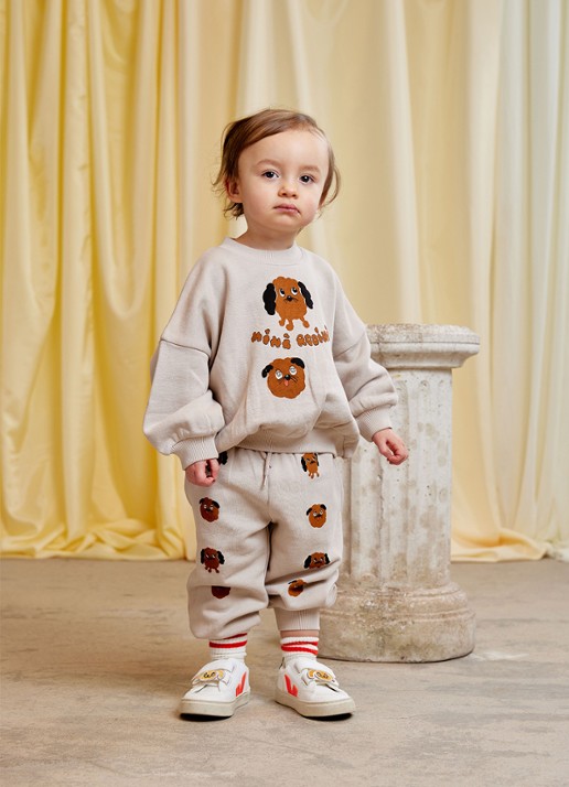 Mini Rodini Doggies sweater met borduring - voorkant 5 donkerbeige