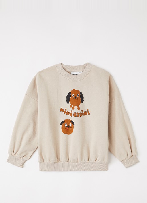 Mini Rodini Doggies sweater met borduring - voorkant 6 donkerbeige