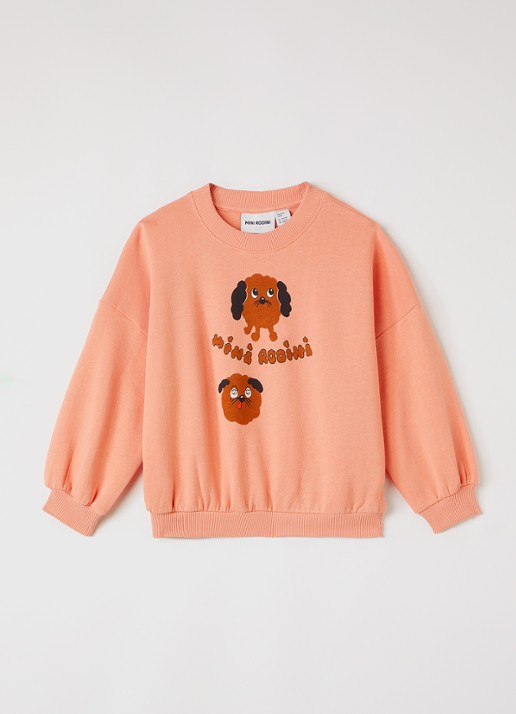 Mini Rodini Doggies sweater met logoprint - voorkant 5 koraalroze