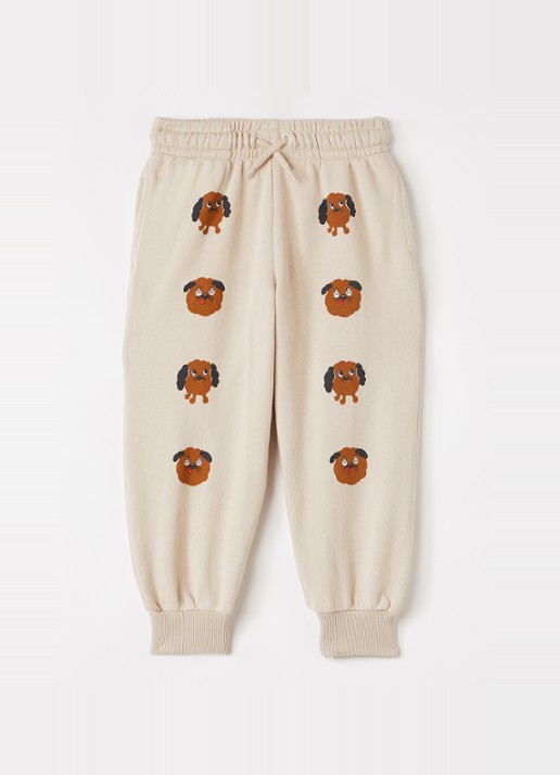 Mini Rodini Doggies tapered fit joggingbroek met print - voorkant 4 beige