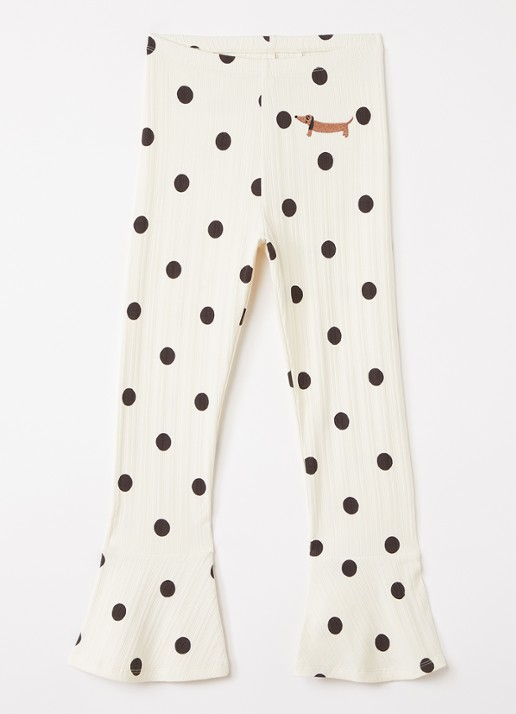 Mini Rodini Dots flared fit legging met stippenprint - voorkant 2 gebroken wit