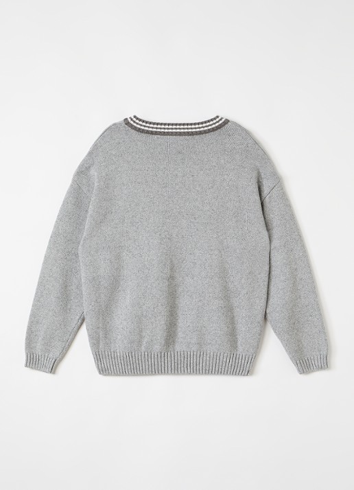 Mini Rodini E.T. Intarsia fijngebreide trui met ingebreid patroon - voorkant 2 grijs