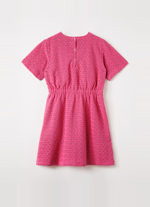Mini Rodini Jurk met opengewerkt dessin - voorkant 3 roze