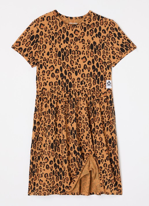 Mini Rodini Jurk  met panterprint  - voorkant 3 camel