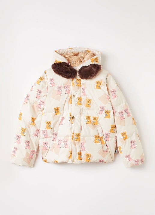 Mini Rodini Kittens puffer jack met details van imitatiebont