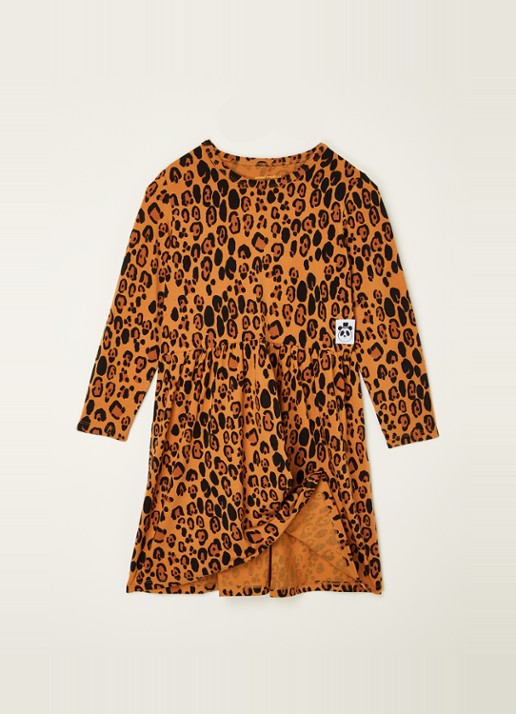Mini Rodini Leopard jurk van lyocell met panterprint - achterkant oranjebruin