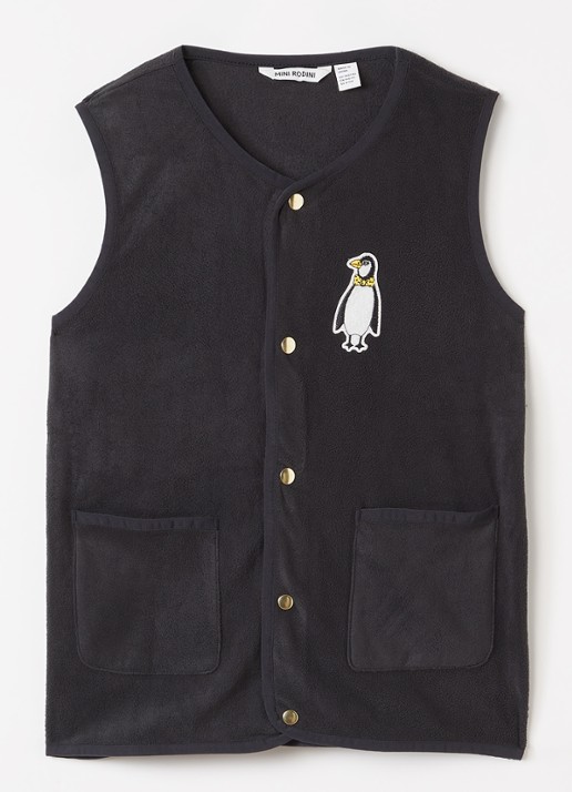 Mini Rodini Penguin Patch gilet van fleece met applicatie - voorkant 2 zwart