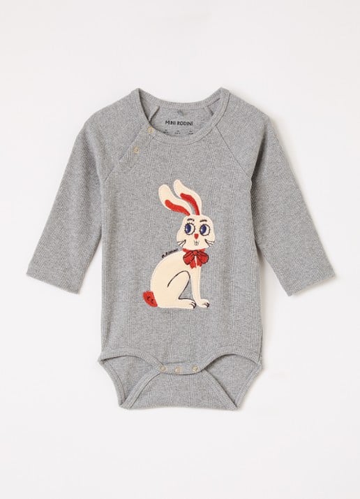 Mini Rodini Rabbit Application romper met flockprint en borduring