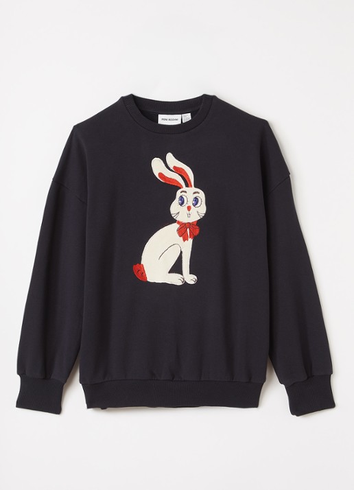 Mini Rodini Rabbit Application sweater met applicatie - voorkant zwart